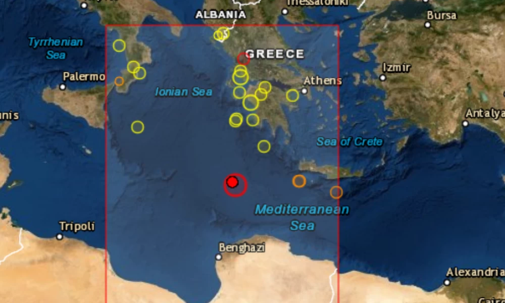 Σεισμός 5,9 Ρίχτερ στη Μεσόγειο, νότια της Πύλου